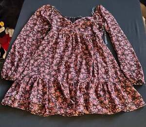 Mary & Mo Floral Long Sleeve Ruffle Hem Mini Dress